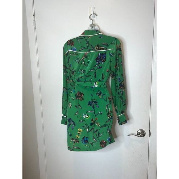 Derek Lam 10 Crosby Emerald Green Floral Button Down Silk Dress  Size 0 Womens - Picture 5 of 11